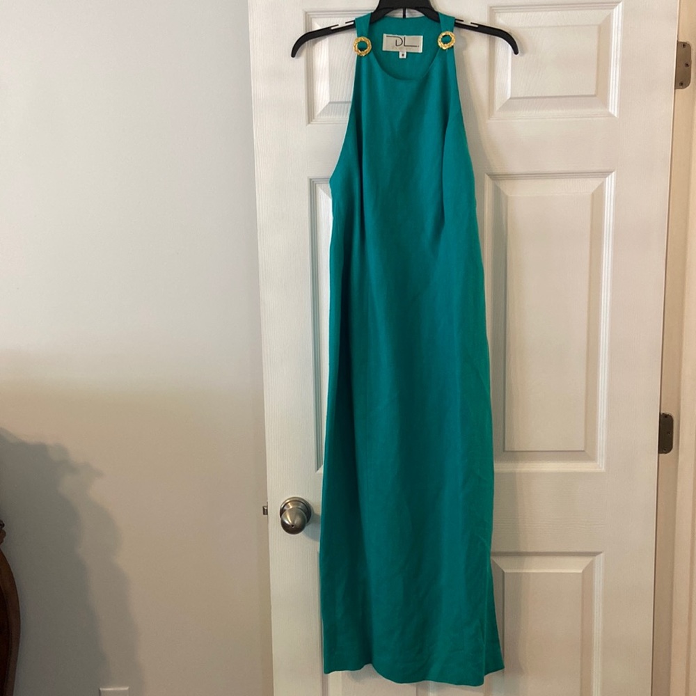 Deborah Laws Vintage Linen Dress size 8 length 51” bust 30” color green